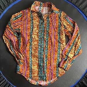 Vintage Pearl Snap Button Up. “70s Style”. Colorful. Shamash & Sons Inc